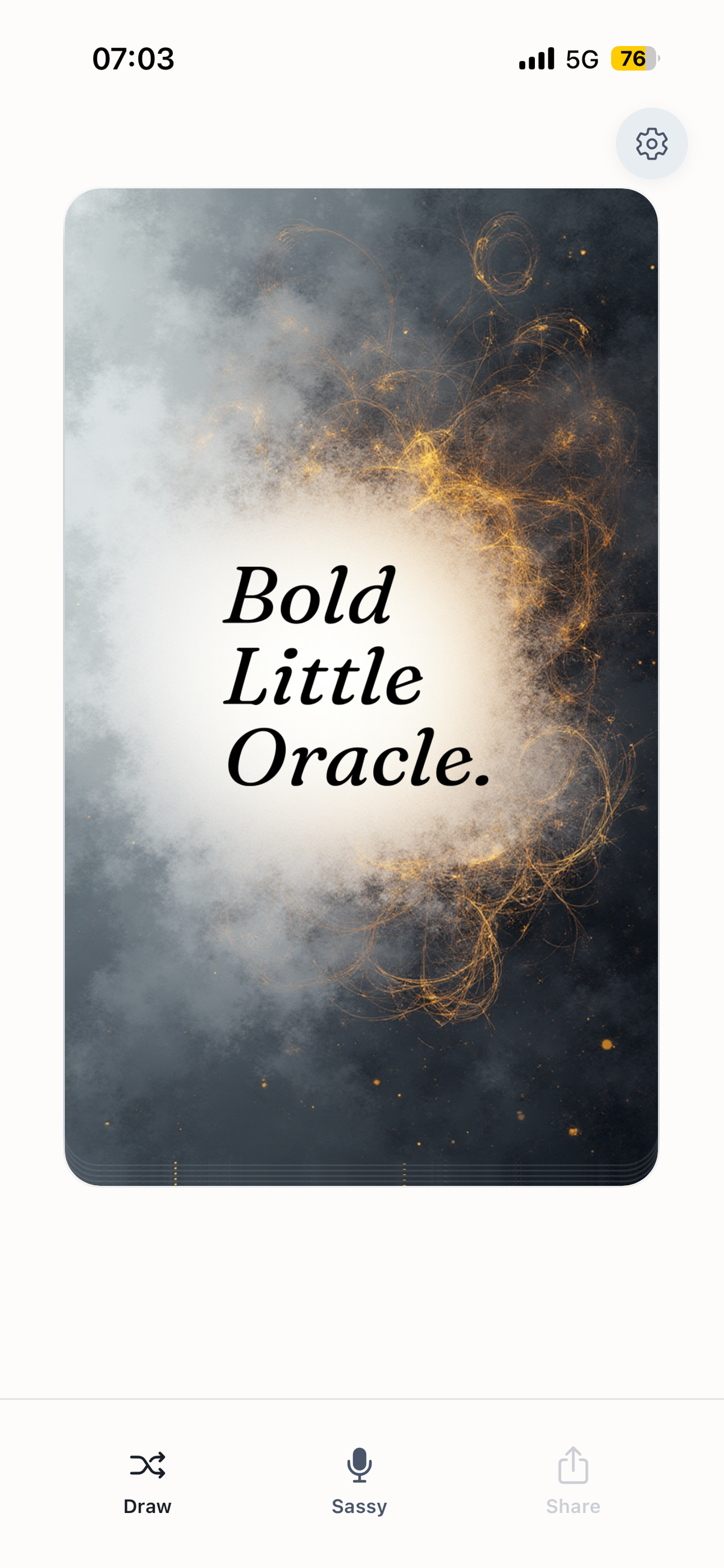 Bold Little Oracle app showing the main card